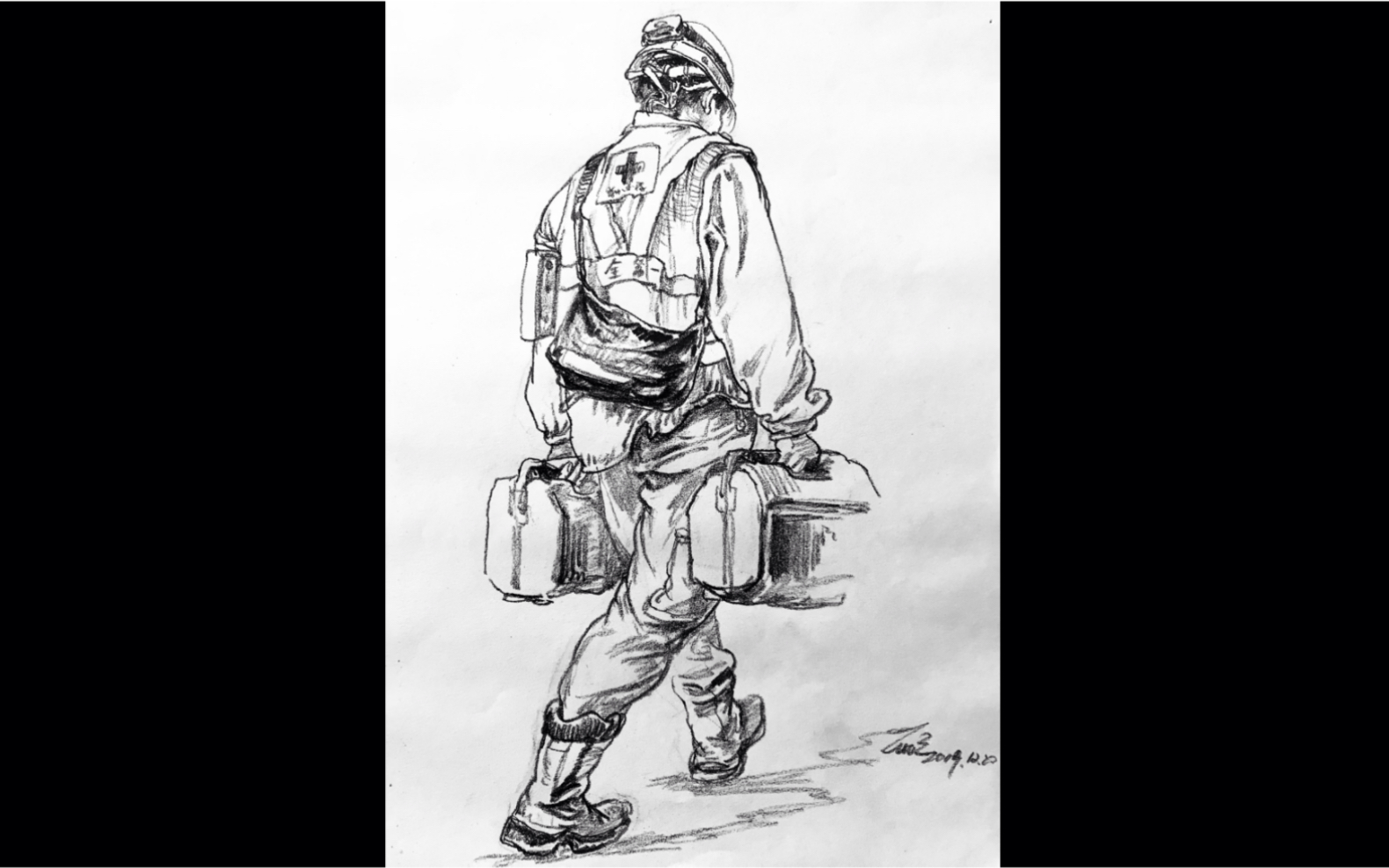 人物速写-行走途中的工人