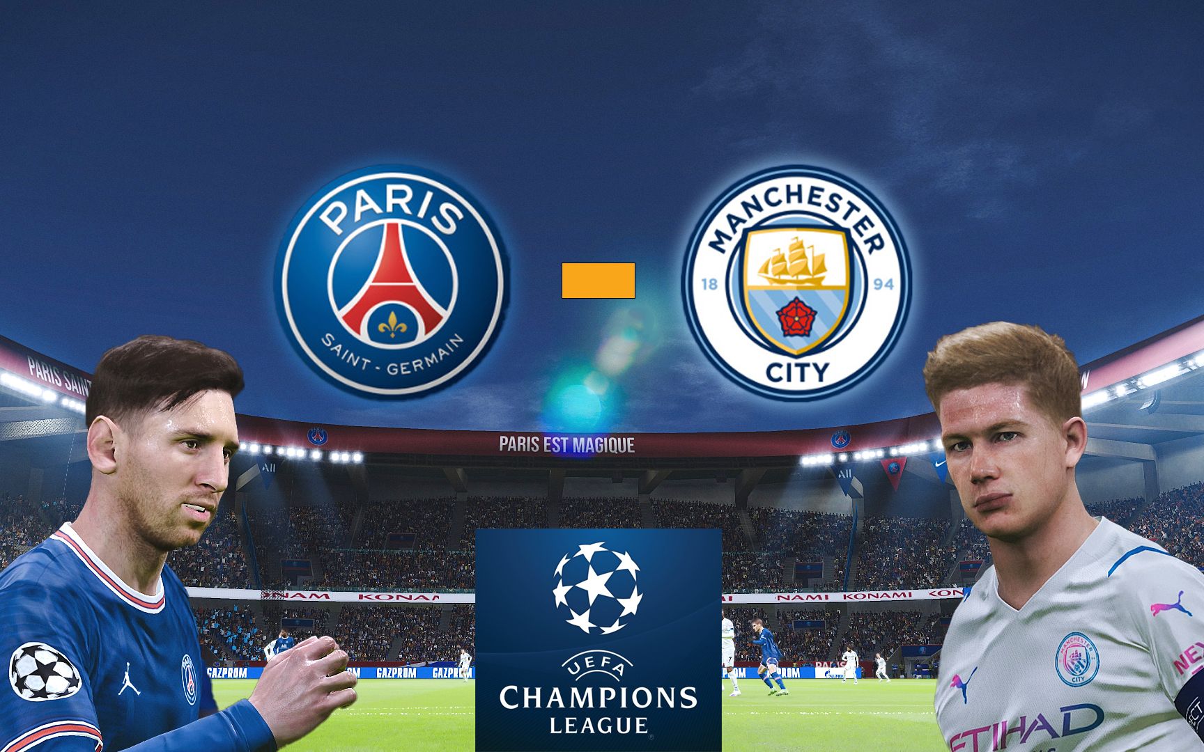 【真实赛场】梅西德布劳内破门!欧冠小组赛巴黎vs曼城 efootball