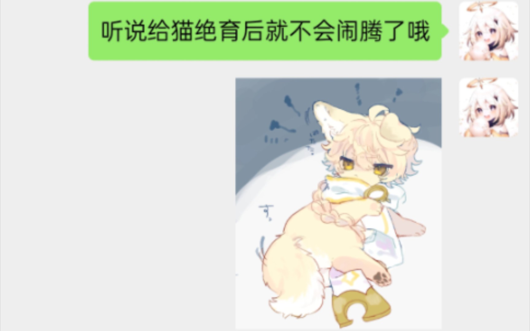 [图]［原神聊天群］当空变成猫后，派蒙:听说猫绝育后会变温顺哦(原神群聊)