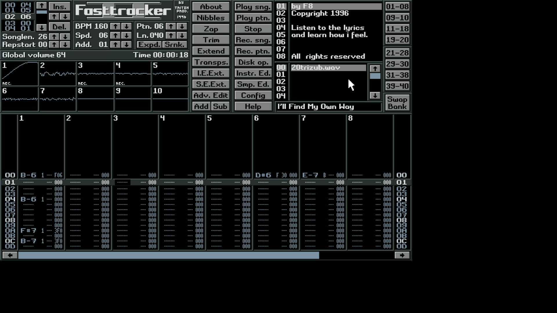 [图]I'll Find My Own Way by F8  (Fasttracker II clone)