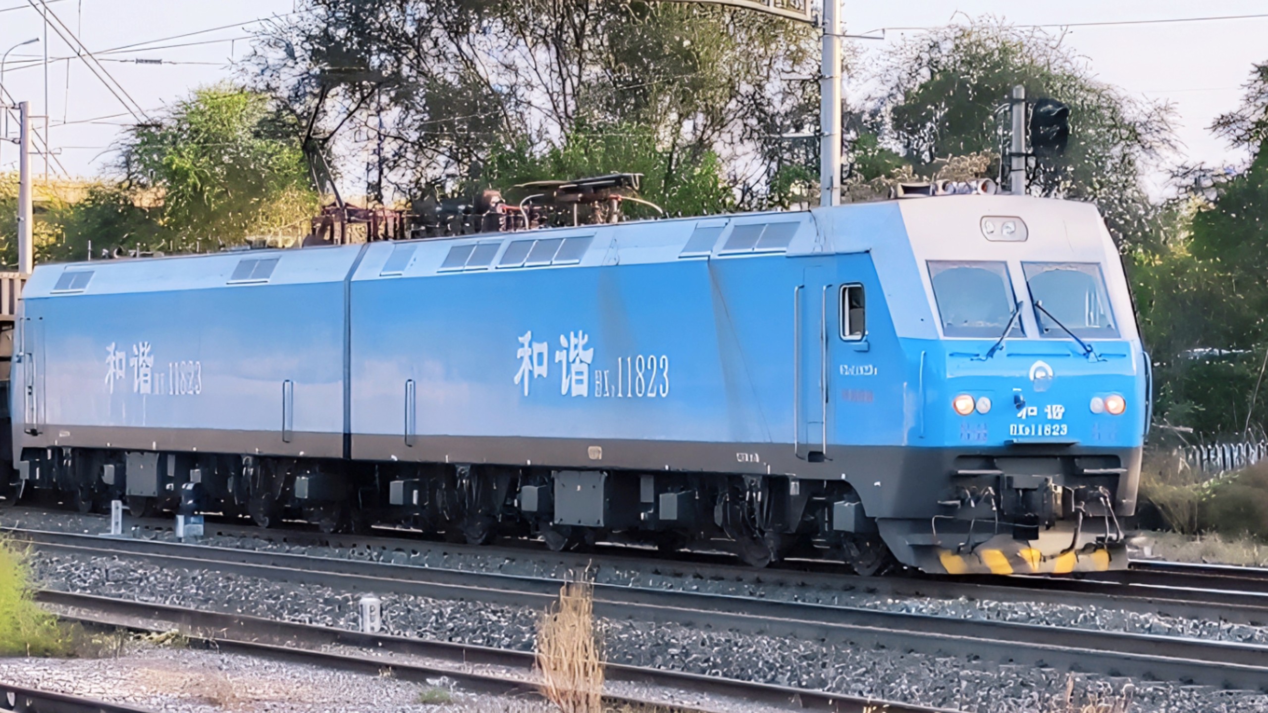 1蓝精灵牵引x70及c70敞车的集装箱大列通过～轨道交通火车迷火车头