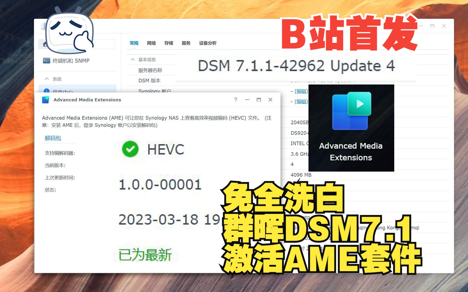 [图]国内首发黑群晖DSM7.x半洗白状态 免全洗白 破解 激活Advanced Media Extensions 3.0/3.1或以上版本套件 TANK电玩教程