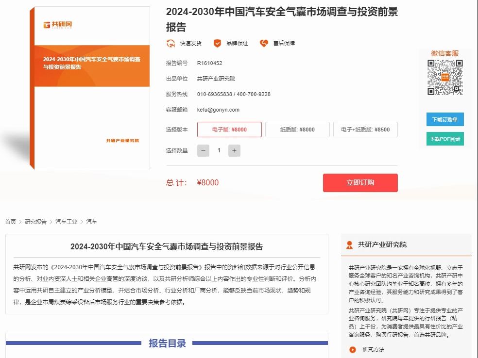 中国汽车安全气囊市场调查与投资前景报告(共研网发布)哔哩哔哩bilibili