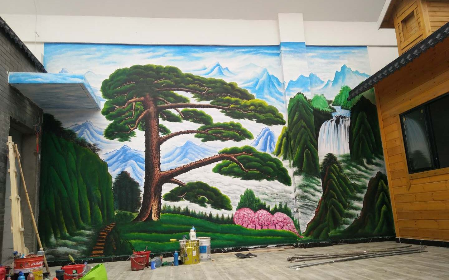 亳州墙绘彩绘迎客松工装家装墙绘_哔哩哔哩 (゜-゜)つロ 干杯~-bilibi
