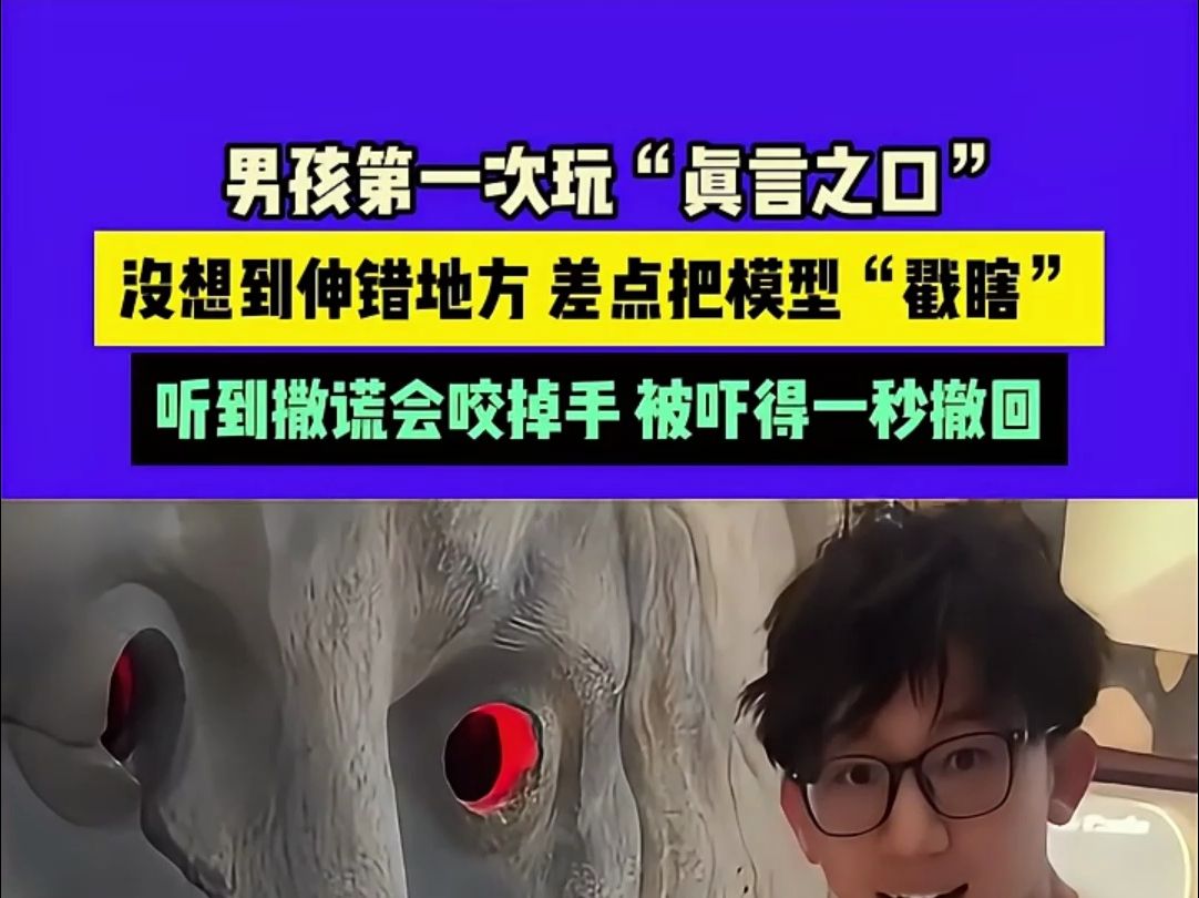 男孩第一次玩“真言之口”,没想到伸错地方,差点把模型“戳瞎”,听到撒谎会咬掉手,被吓得一秒撤回哔哩哔哩bilibili