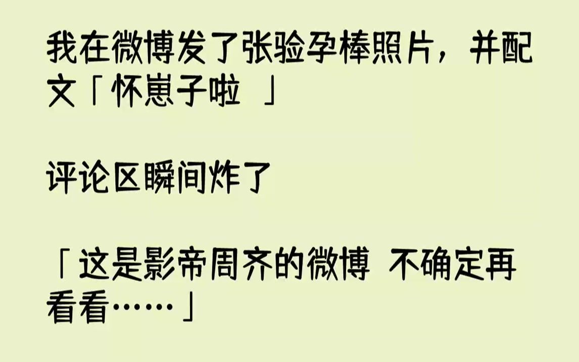 【完结文】我在微博发了张验孕棒照片,并配文「怀崽子啦!」评论区瞬间炸了!「这是影帝周齐的微博?不确定再看看……」「齐齐你糊涂啊,...哔哩哔...