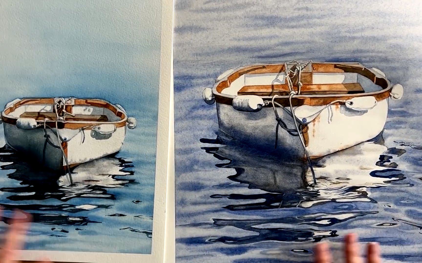 【水彩画】船和水的画法教学