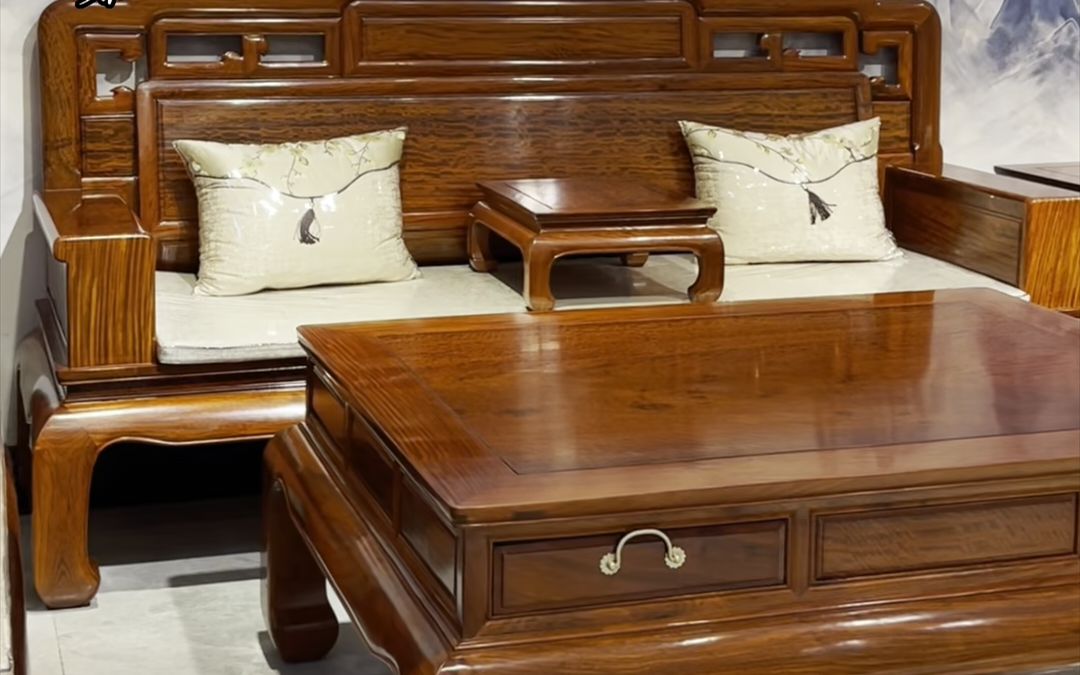 臻匠红木家具鉴赏:缅甸花梨虎皮纹国色天香123沙发