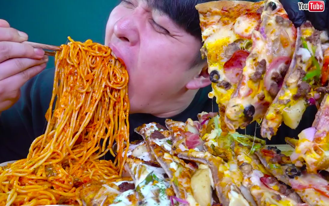 【大口吃播】韩国深渊巨口小哥完全意大利风情意大利面加上披萨饼
