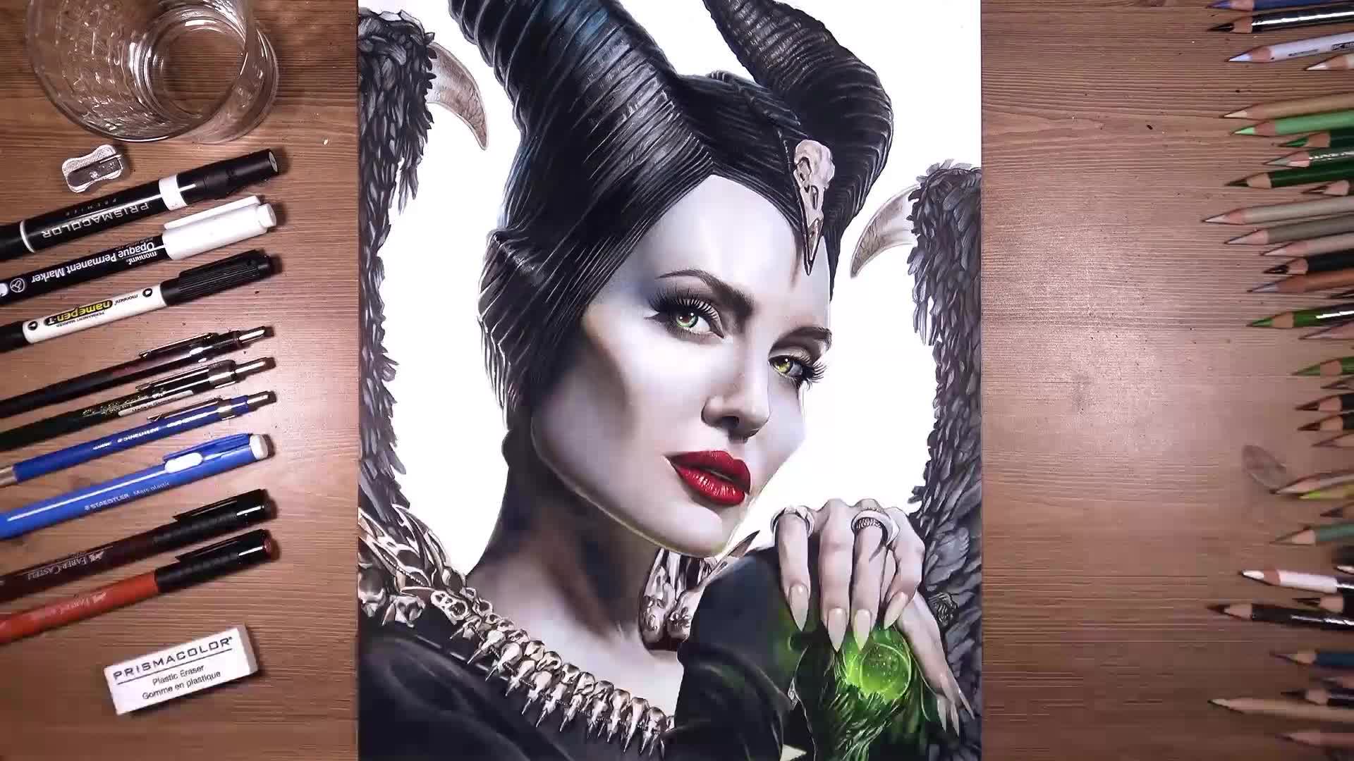 用彩铅画《沉睡魔咒》的玛琳菲森_哔哩哔哩_bilibili