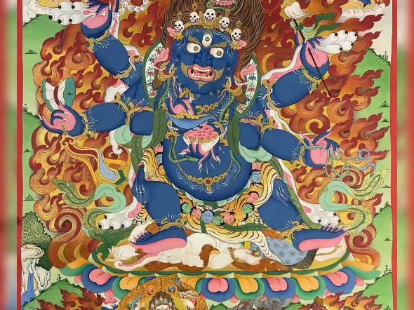 精美的顶级唐卡《六臂大黑天》尺寸80x100cm,顶级唐卡大师那姆巴哈度