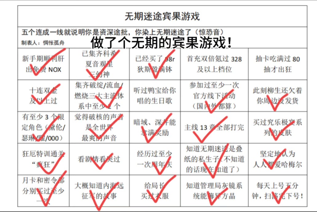 b站这边也发发无期的宾果游戏!有人来玩吗