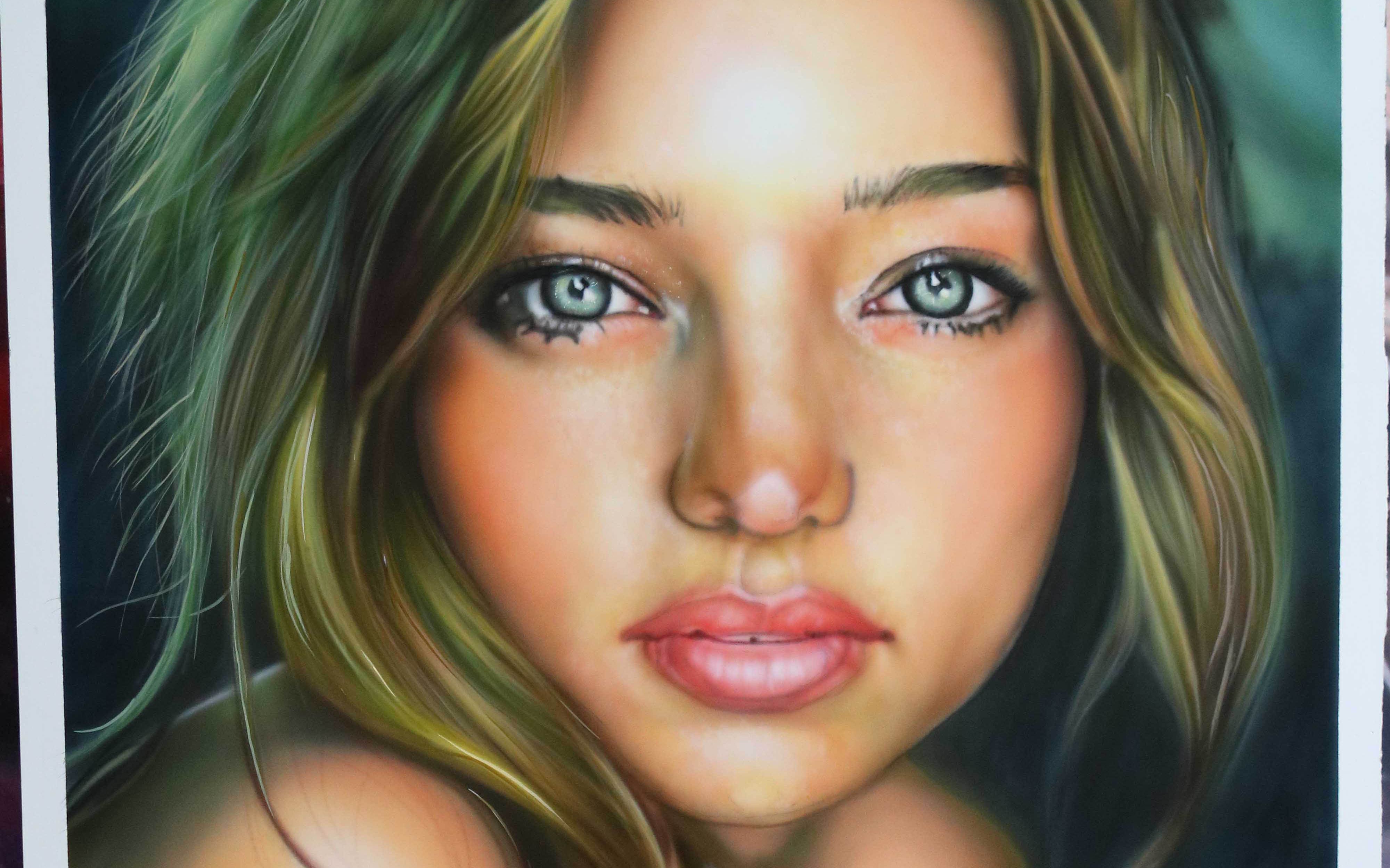 国内喷笔达人彩绘米兰达可儿肖像