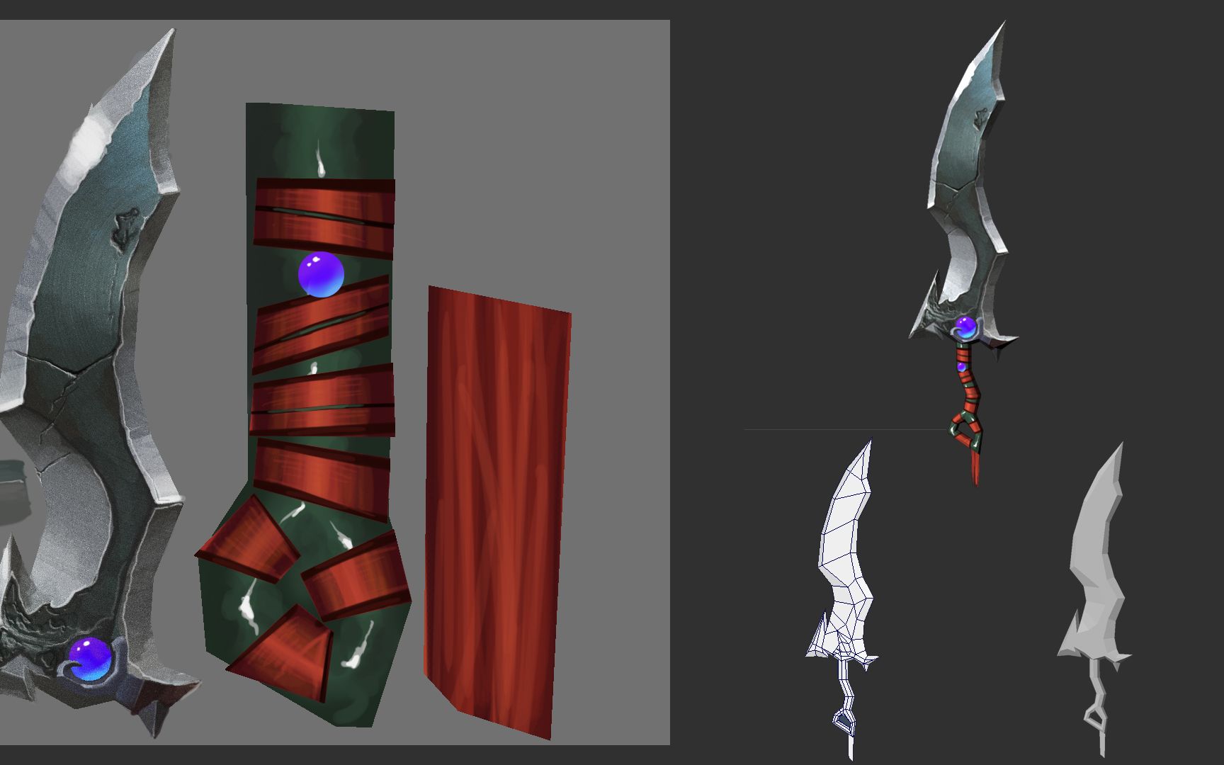 中职虚拟现实比赛-匕首建模-uv拆分-贴图绘制展示