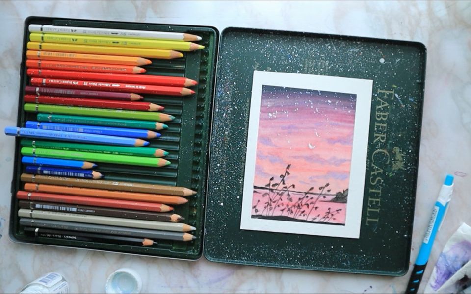 水彩铅笔初学者教程 温柔的夜