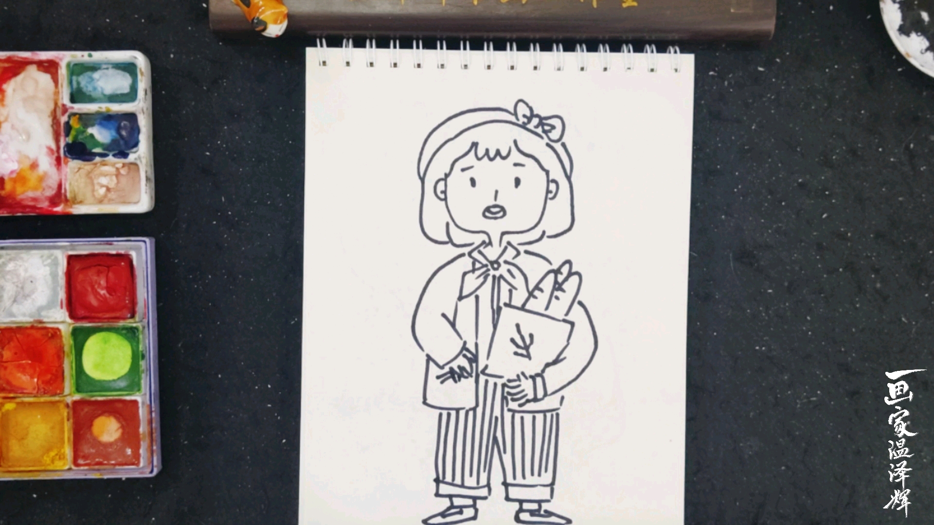 活动作品简笔画拿面包的小女孩