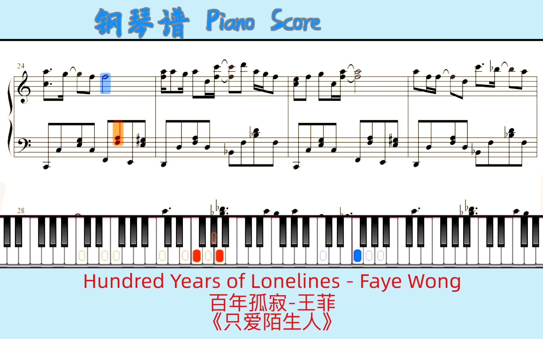 [图]Hundred Years of Lonelines - Faye Wong?Piano Score钢琴谱 指法?百年孤寂-王菲《只爱陌生人》