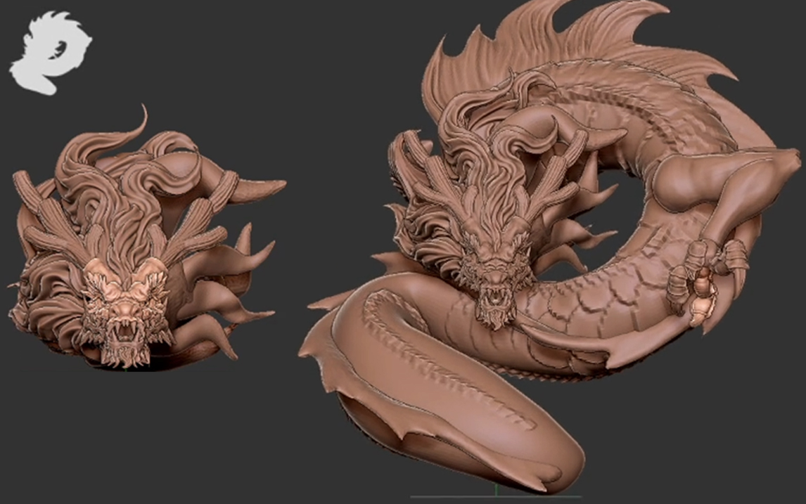 【zbrush新手教程】东方龙模型详细制作教程,zb雕刻高精度建模教程