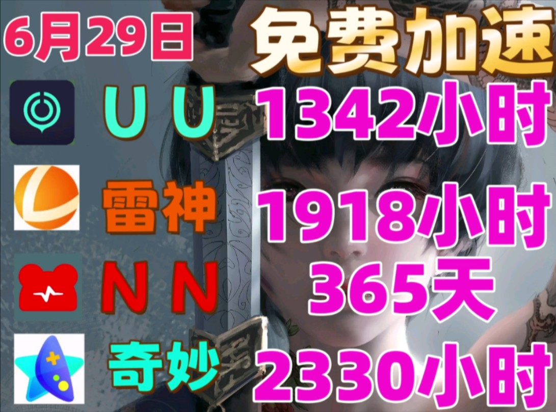 【6月29日】最新免费游戏加速器,雷神加速器,UU加速器,奇妙加速器,NN加速器,人人可白嫖.等你来拿.哔哩哔哩bilibili