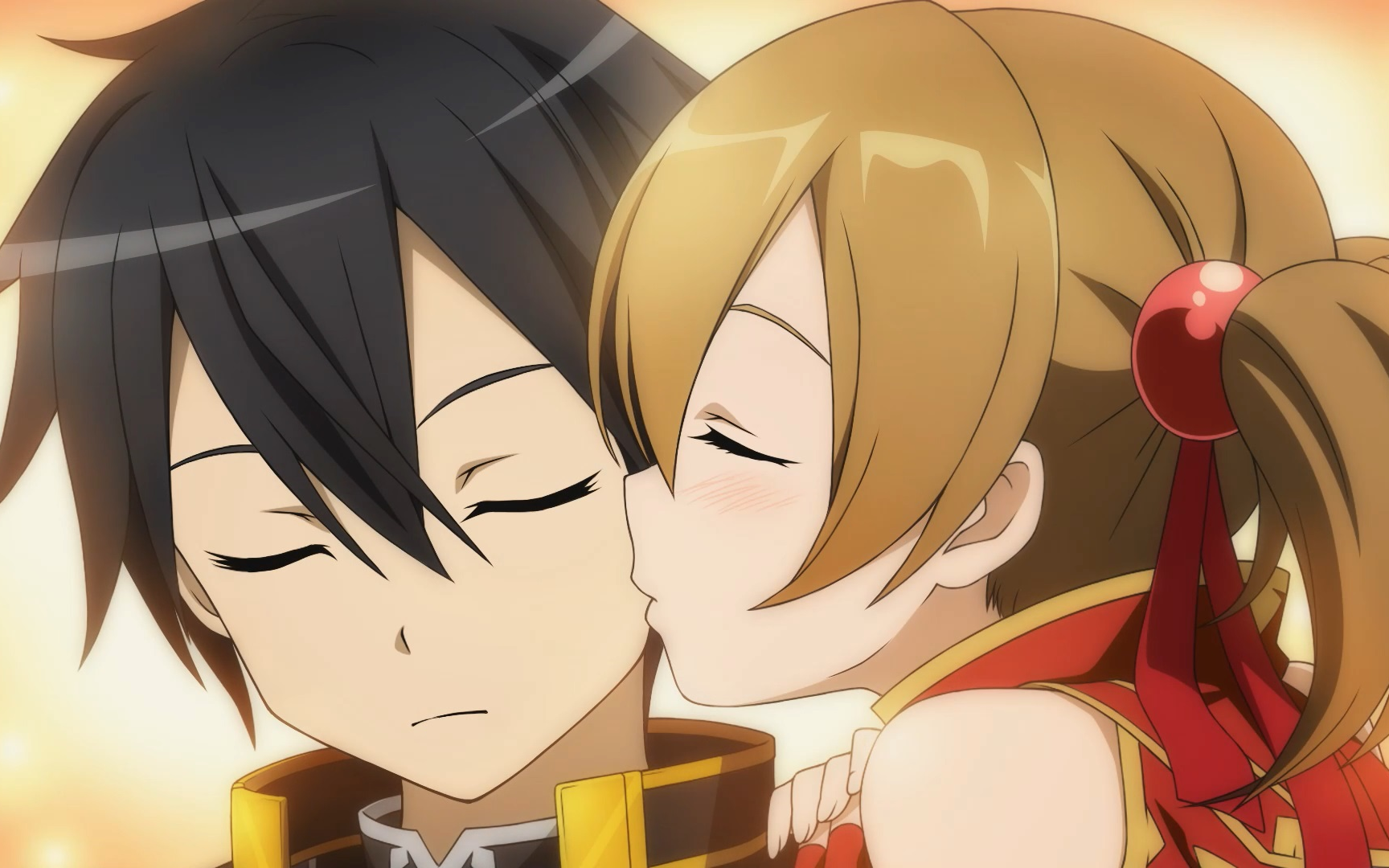 刀剑神域献上初吻桐老爷被西莉卡亲亲