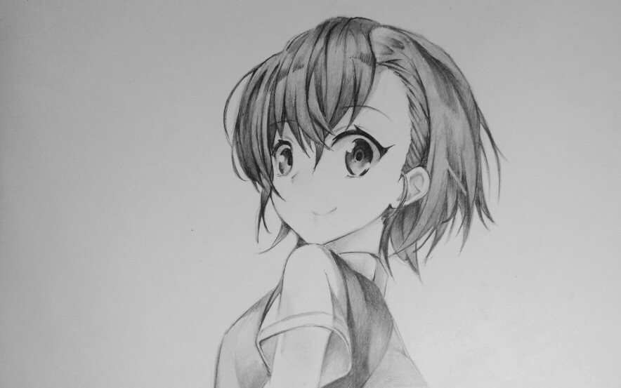 手绘圆珠笔铅笔画个炮姐御坂美琴听说画炮姐看的人多27ω27