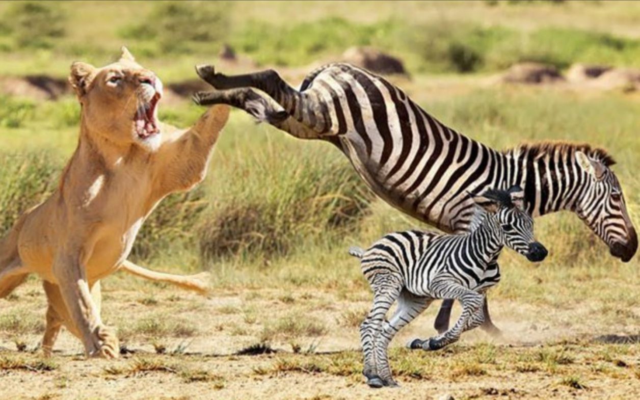 狮子追击斑马小斑马落入狮子手中斑马妈妈去而复返救下小斑马