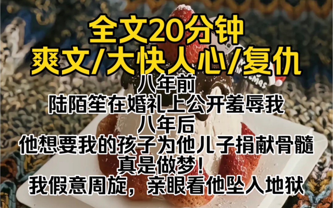 八年前,陆陌笙在婚礼上公开羞辱我.八年后,他又找到我,想要我的孩子为他儿子捐献骨髓.真是做梦!我假意周旋,不过是为了亲眼看他坠入地狱,万劫...