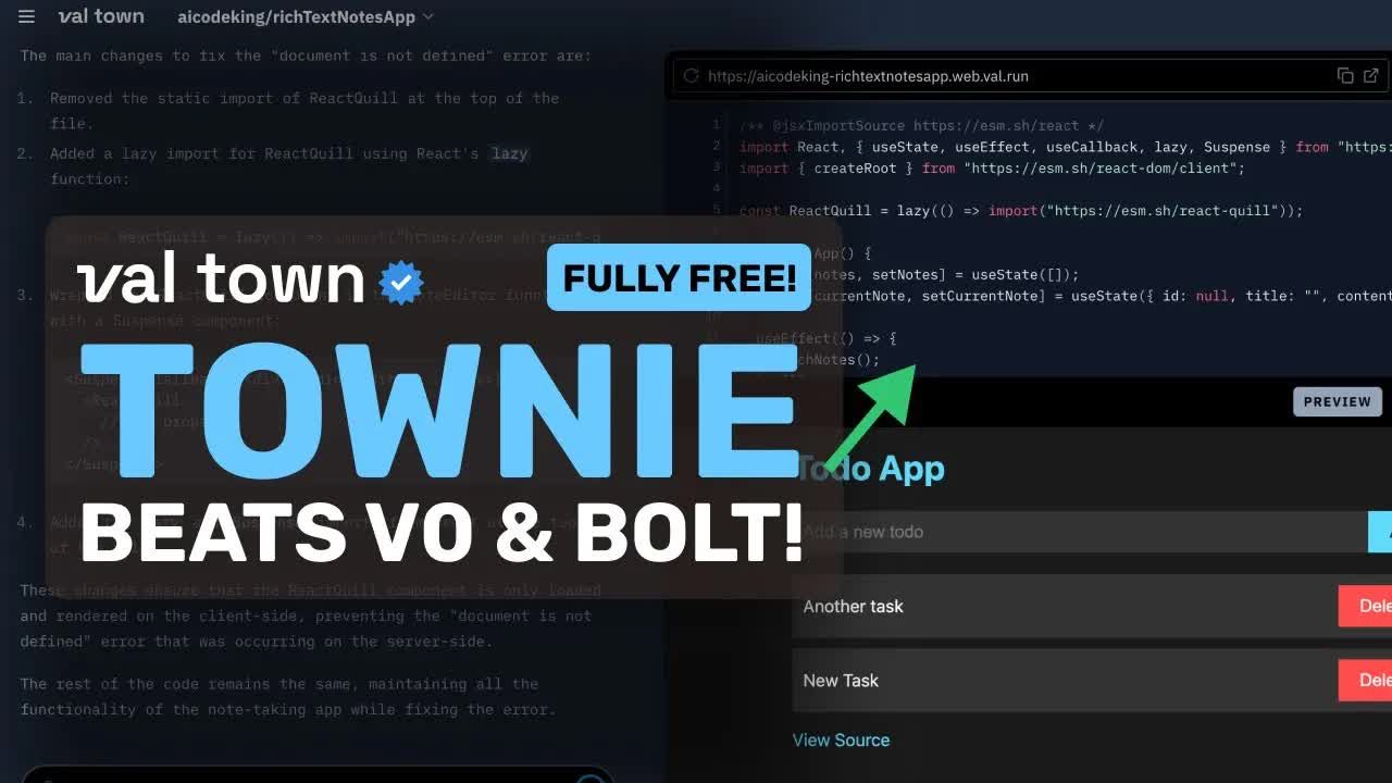 Townie:这款完全免费的AI编码器击败了V0和Bolt!(附带 Free Claude 3.5 Sonnet)哔哩哔哩bilibili