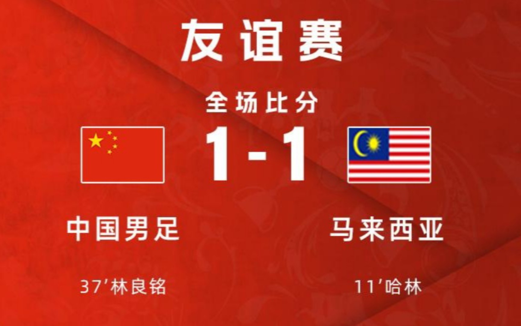 2023国际足球邀请赛中国男足1:1逼平马来西亚