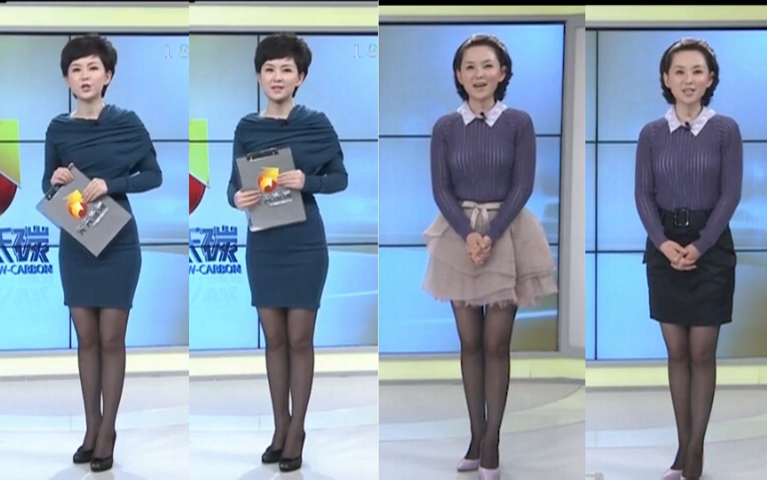 青海卫视美女主持人李璟娅超短裙黑丝,大秀笔直长腿,主持《天天低碳》