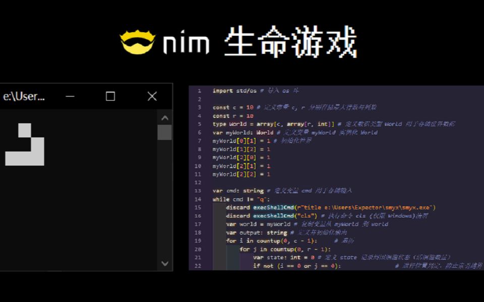 [Nim]py里py气的生命游戏示例,你的第一行代码何必是hello, world?哔哩哔哩bilibili