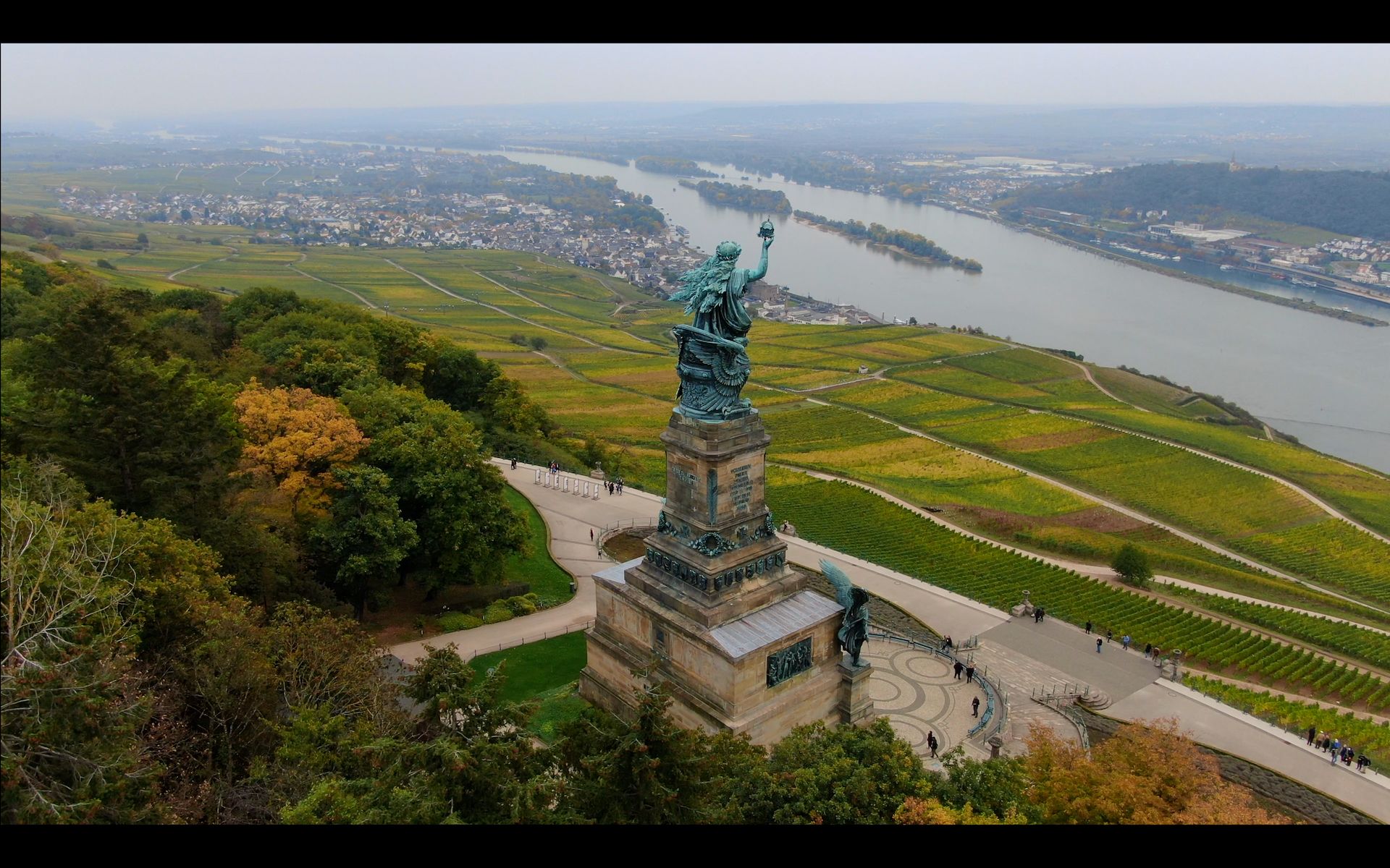 守卫莱茵(die wacht am rhein)莱茵河徒步,航拍日耳曼尼亚女神像