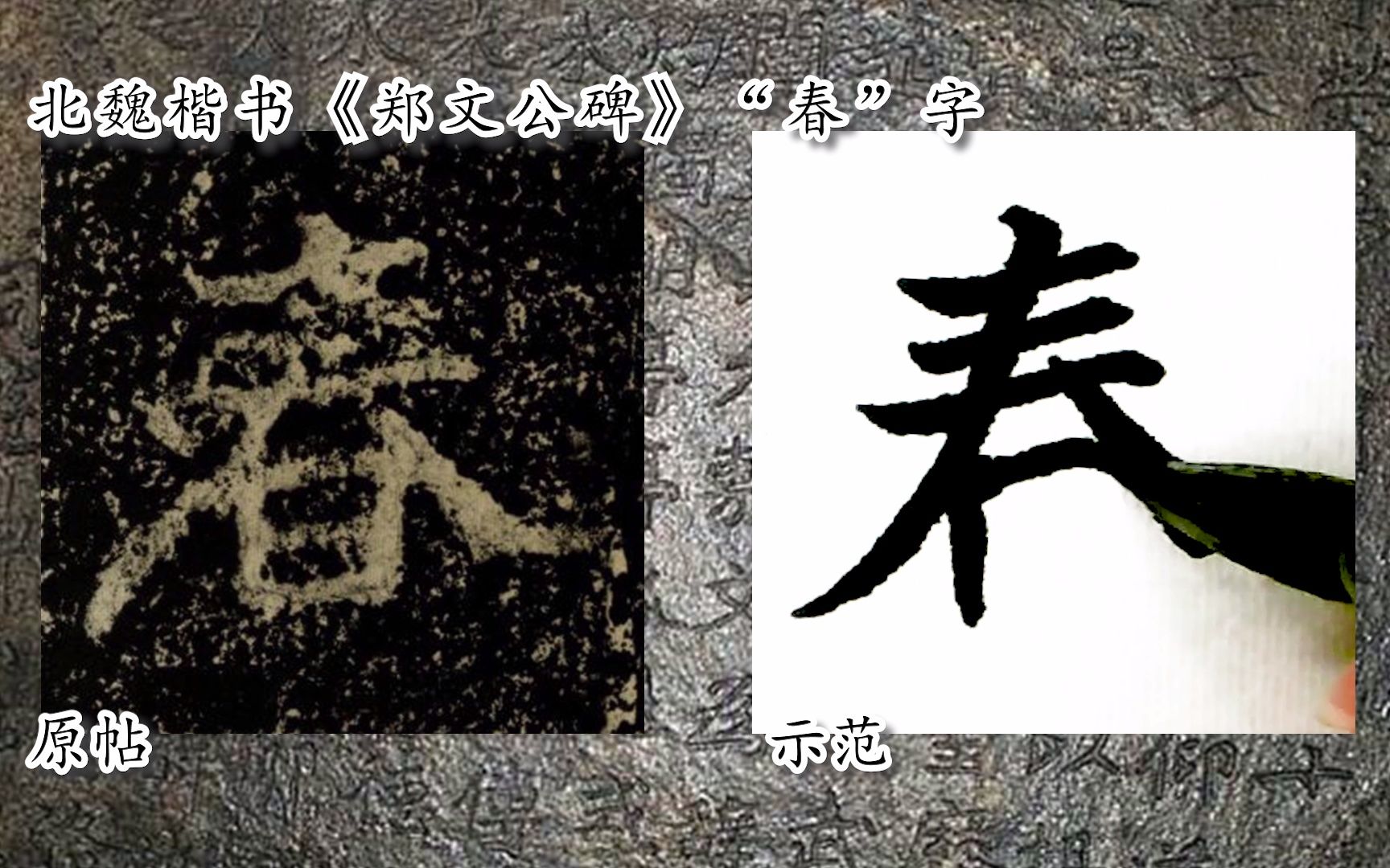 [图]【每日一字】书法视频，周东芬临北魏楷书《郑文公碑》“春”字