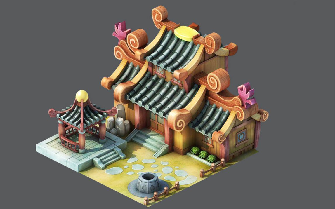 3dmax场景建模:q版古建筑场景制作,从模型布线开始讲解