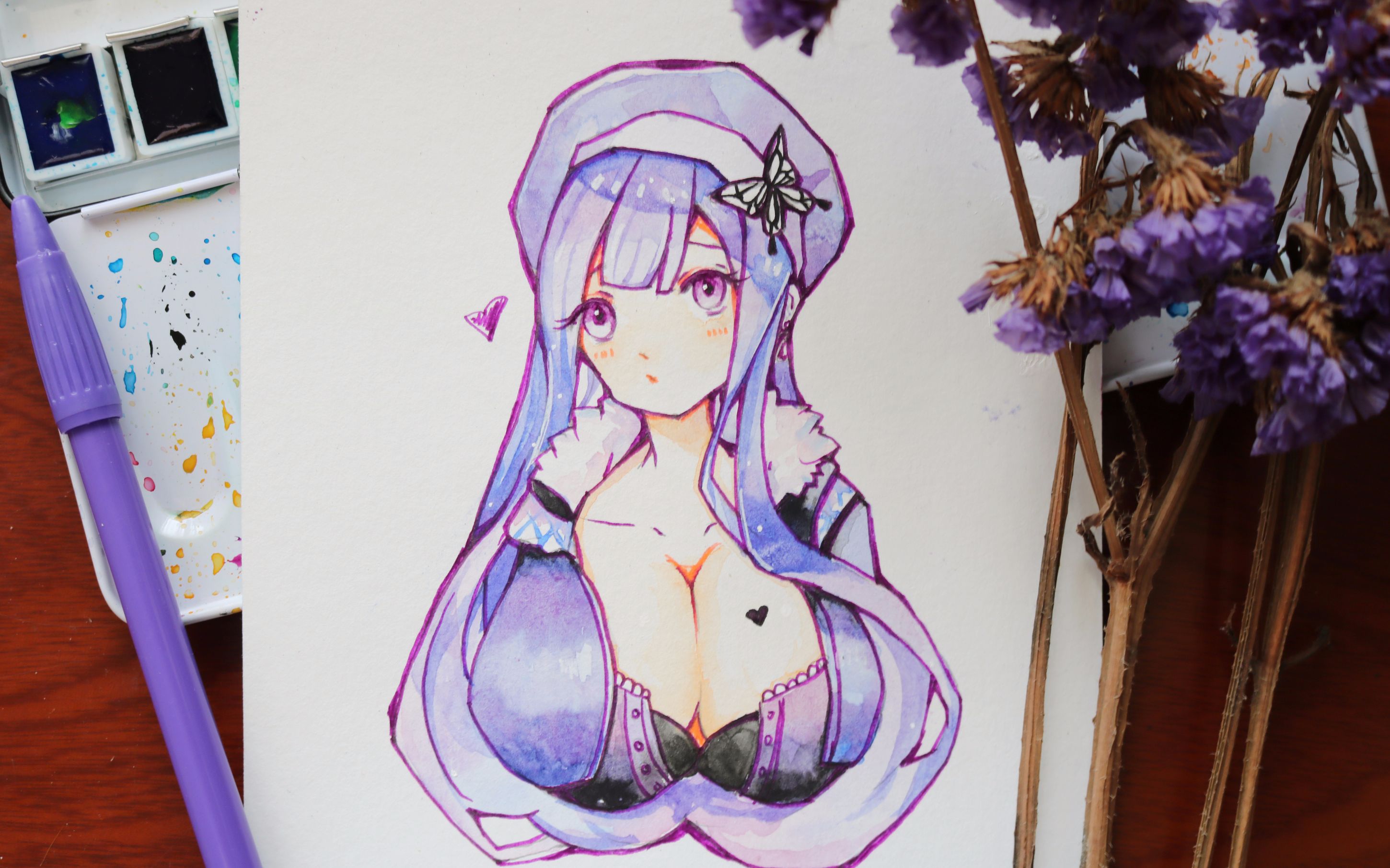 水彩画个大胸小姐姐