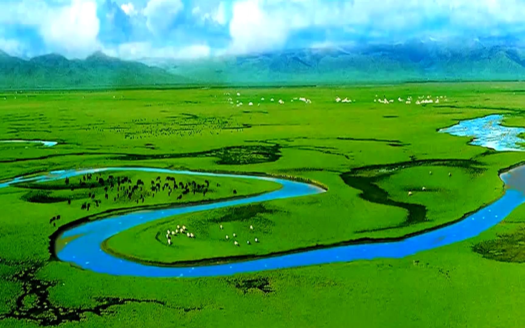 民族舞《额尔古纳河》音乐视频背景画面 蒙古族舞蹈群舞背景视频