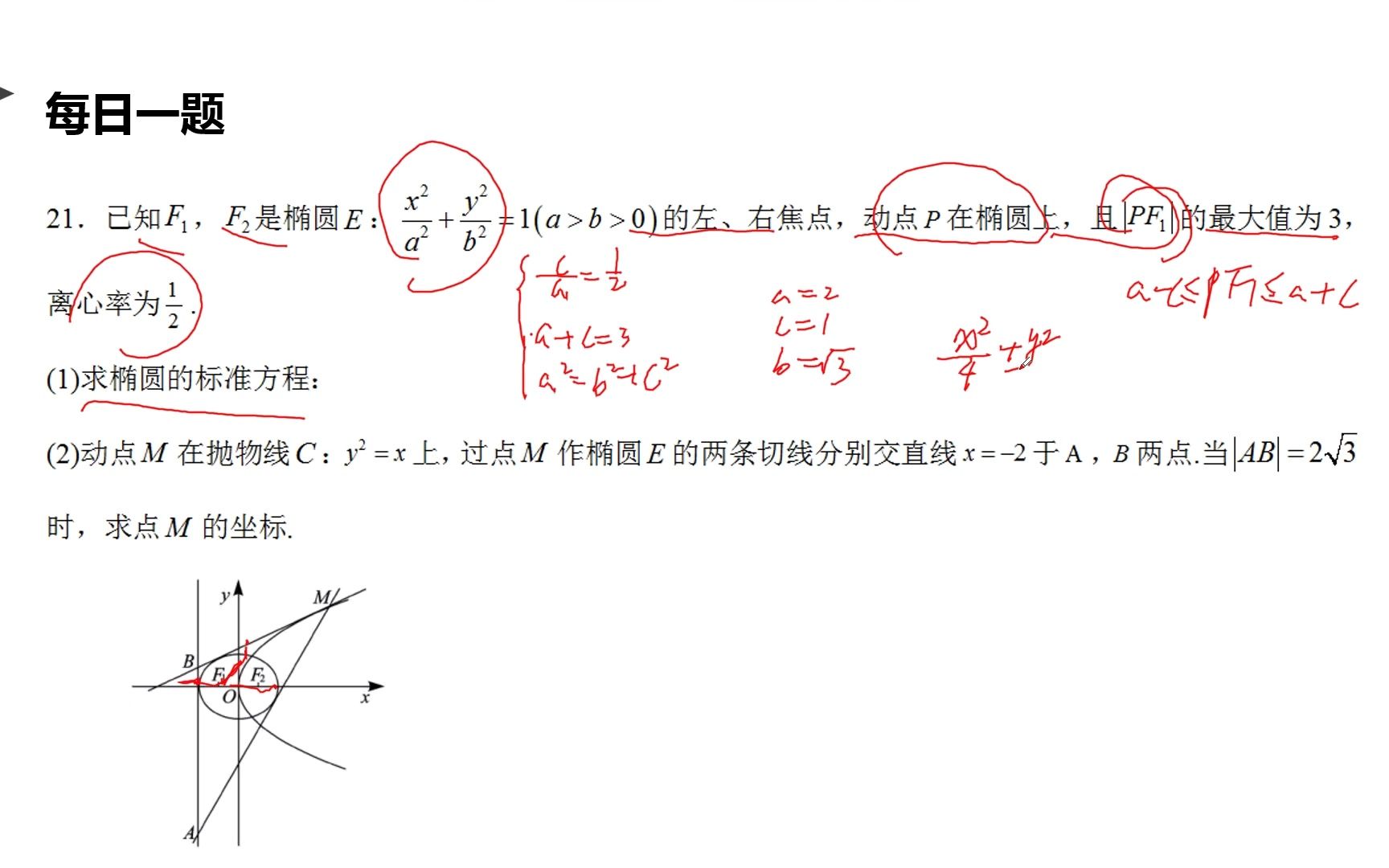 [图]解析几何压轴大题：直线与椭圆相切的处理策略，运算的注意点