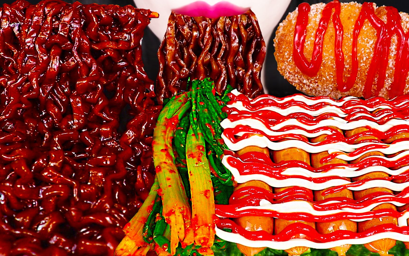 jane asmr fried sausage, black bean noodles, hot