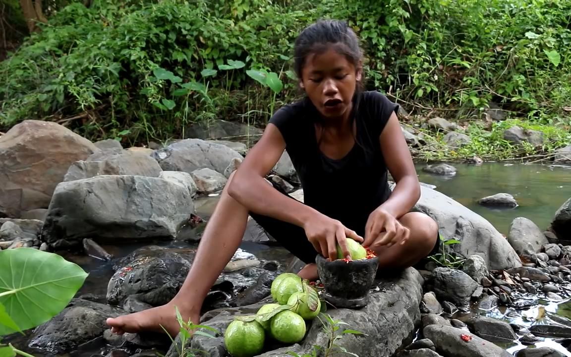 越南农村野果真多,小女孩爬树摘野果吃了