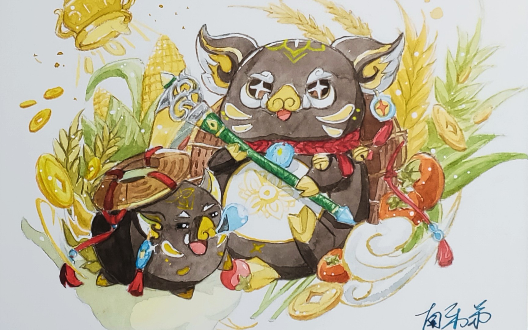 奥拉星·手绘水彩74岁稔年丰·当康?好闲呀!