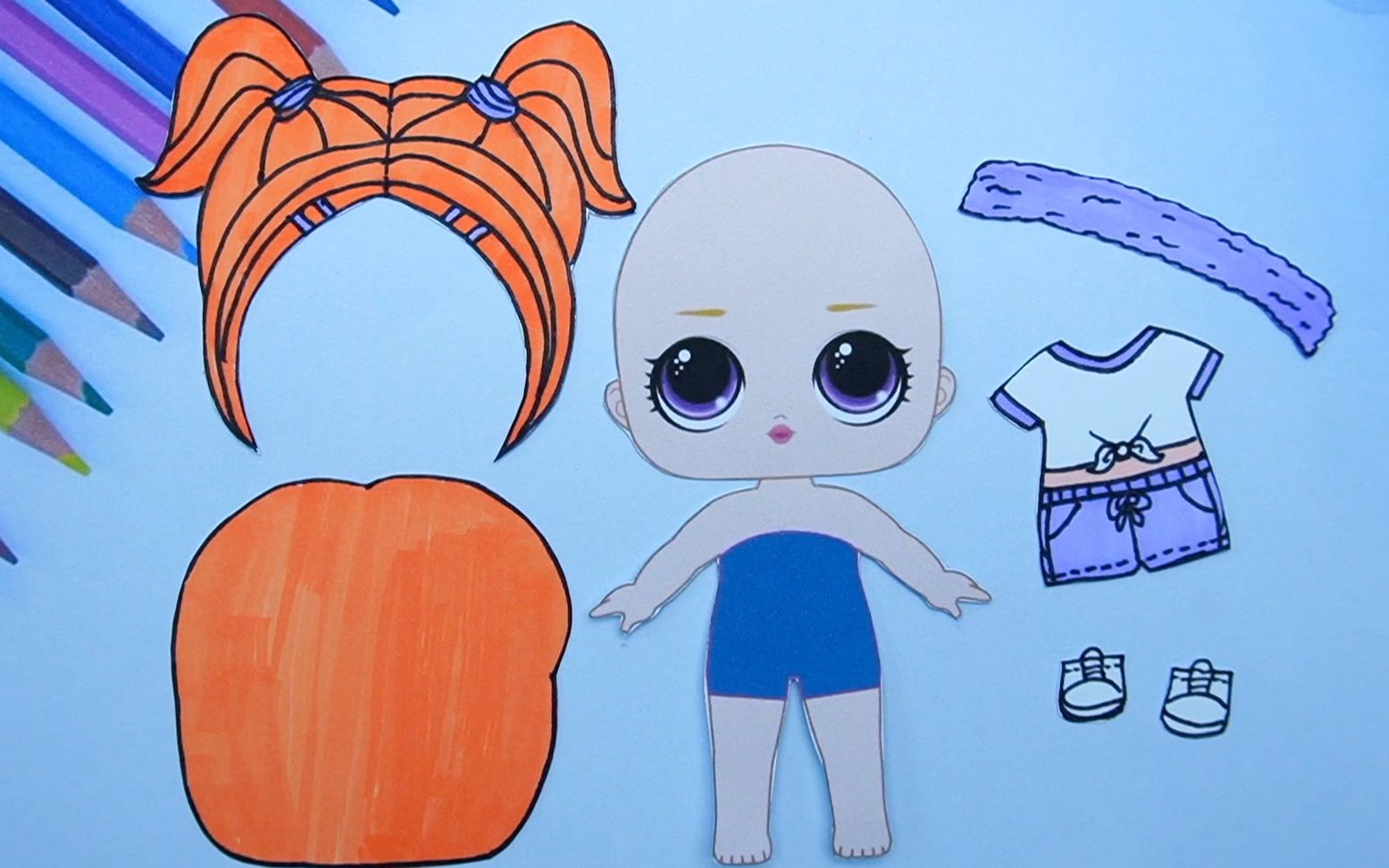 纸娃娃创意手工给惊喜女娃娃制作紫色运动套装手绘过程详细