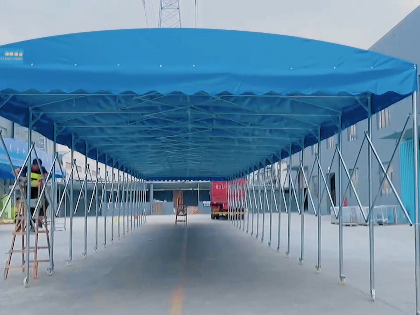 珠海横琴-电动伸缩棚-物流移动推拉篷-临时帐篷-st05#推拉篷 #遮阳