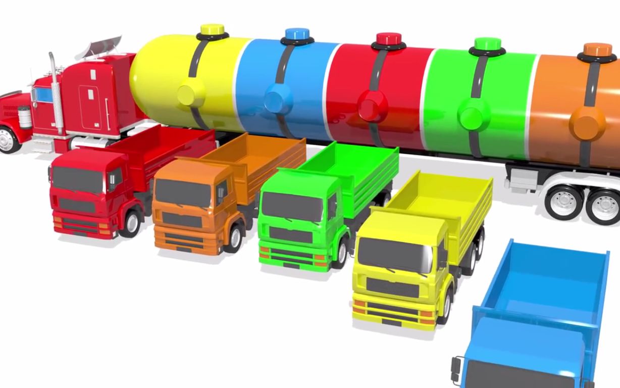 儿童益智卡通动画 宝宝颜色学习 交通工具 工程车染色动画