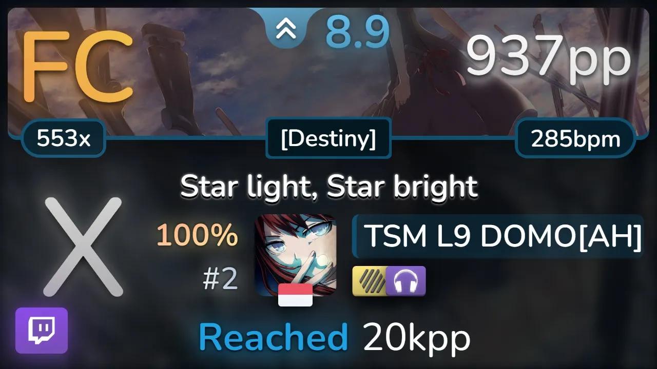 [图]LIFELINE REACHED 20KPP 🔴 Star light, Star bright SS 937pp - osu!