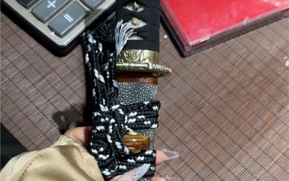 迷你短武士刀真鱼皮黄牛角