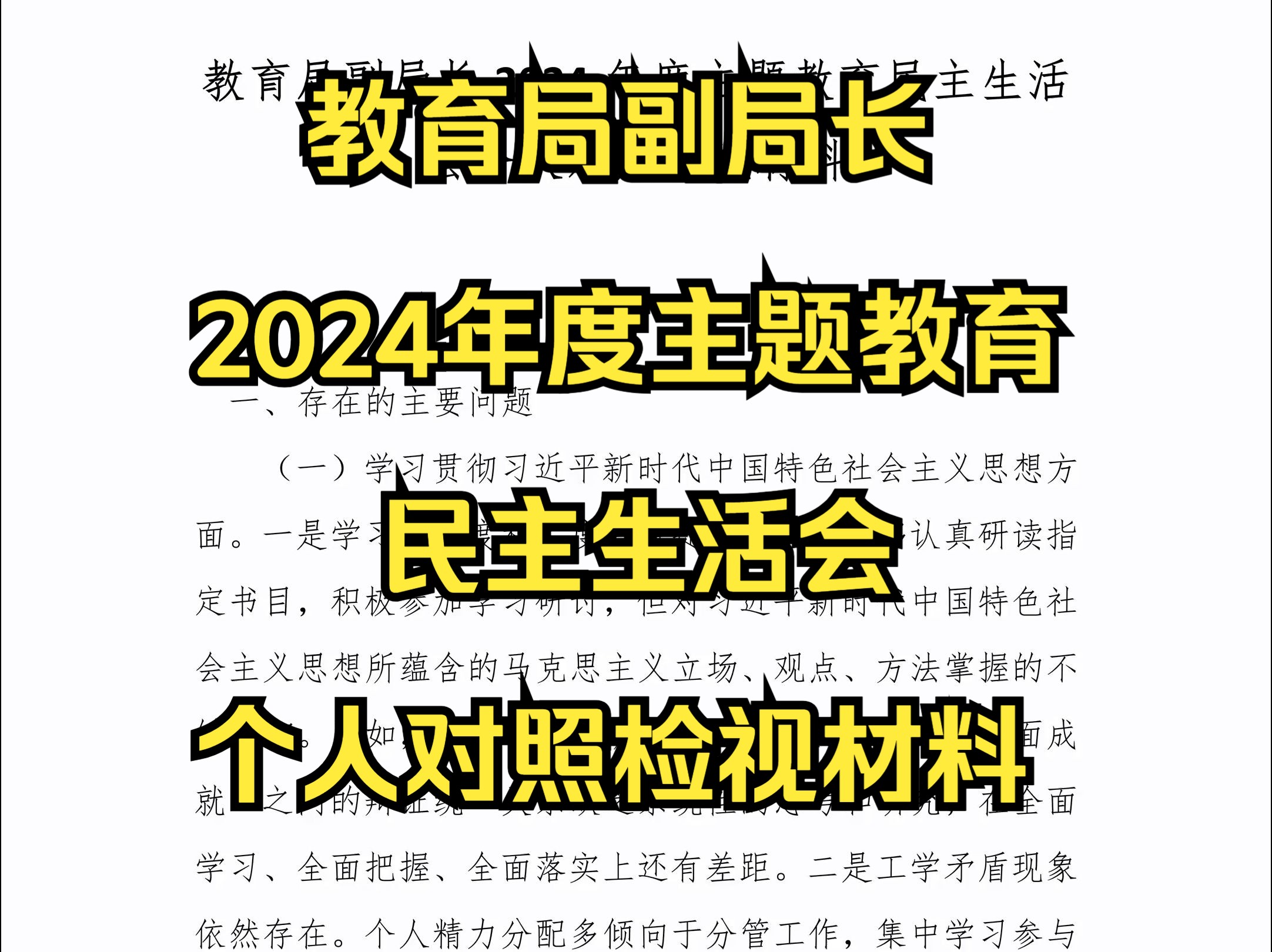 教育局副局长2024年度主题教育民主生活会个人对照检视材料哔哩哔哩bilibili