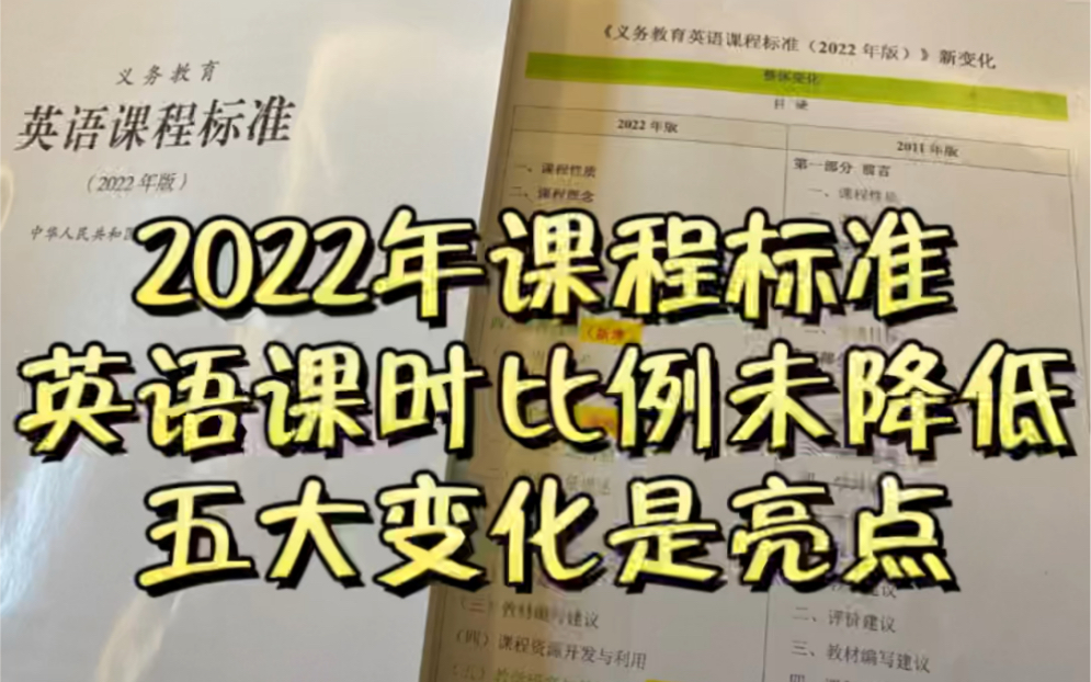 [图]2022年版英语课程标准：英语课时比例未降低，五大变化是亮点！#2022版英语新课标#2022义务教育英语课程标准#新旧课程标准变化