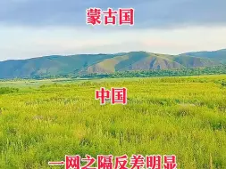 Download Video: 中国和蒙古国交界处，连草原都不一样了，反差太大了！ 一边内蒙一边外蒙，两国天然的分界线，中蒙边境一网之隔两个世界！