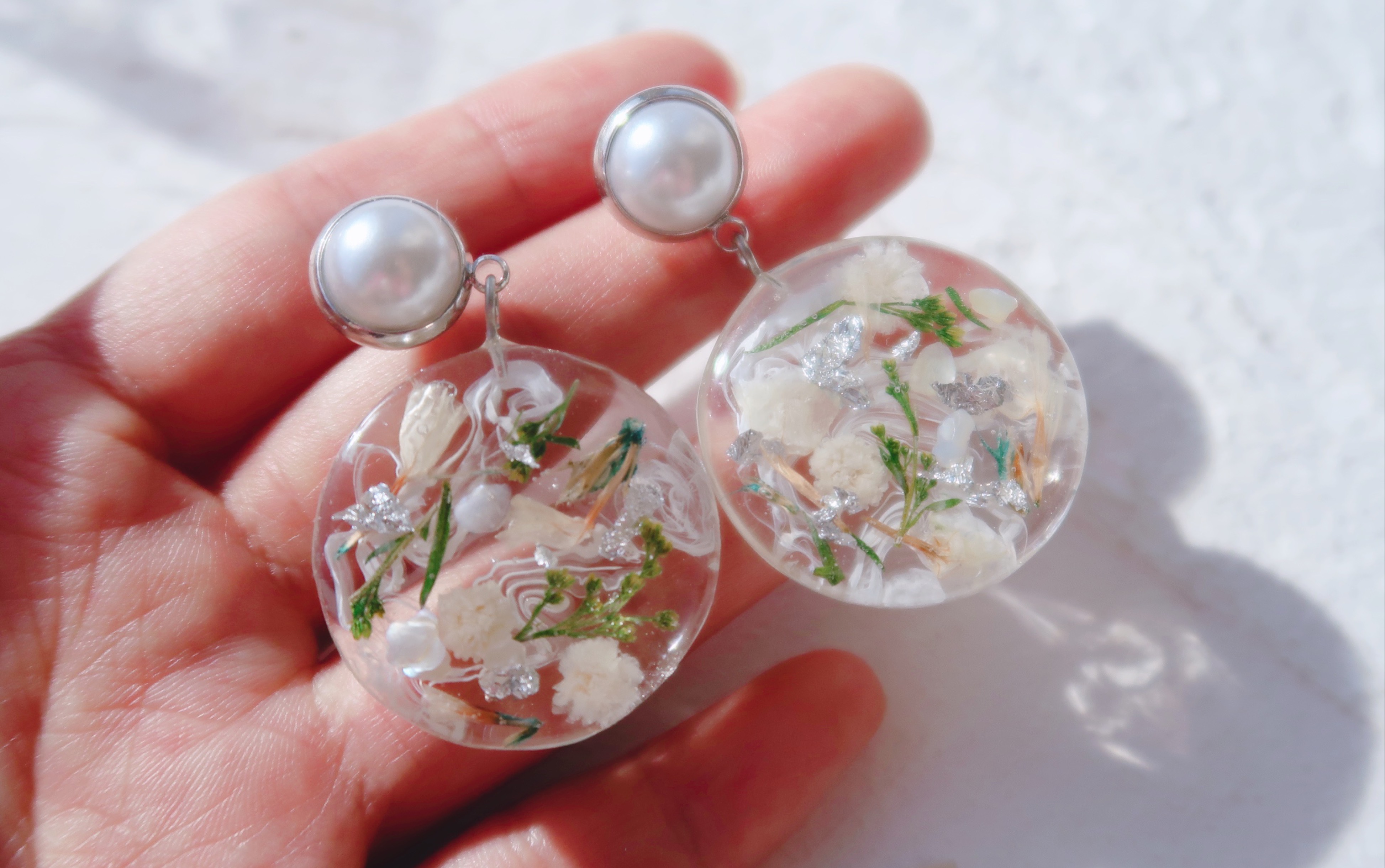 【滴胶手工】原创饰品|自制植物自然清冷耳环