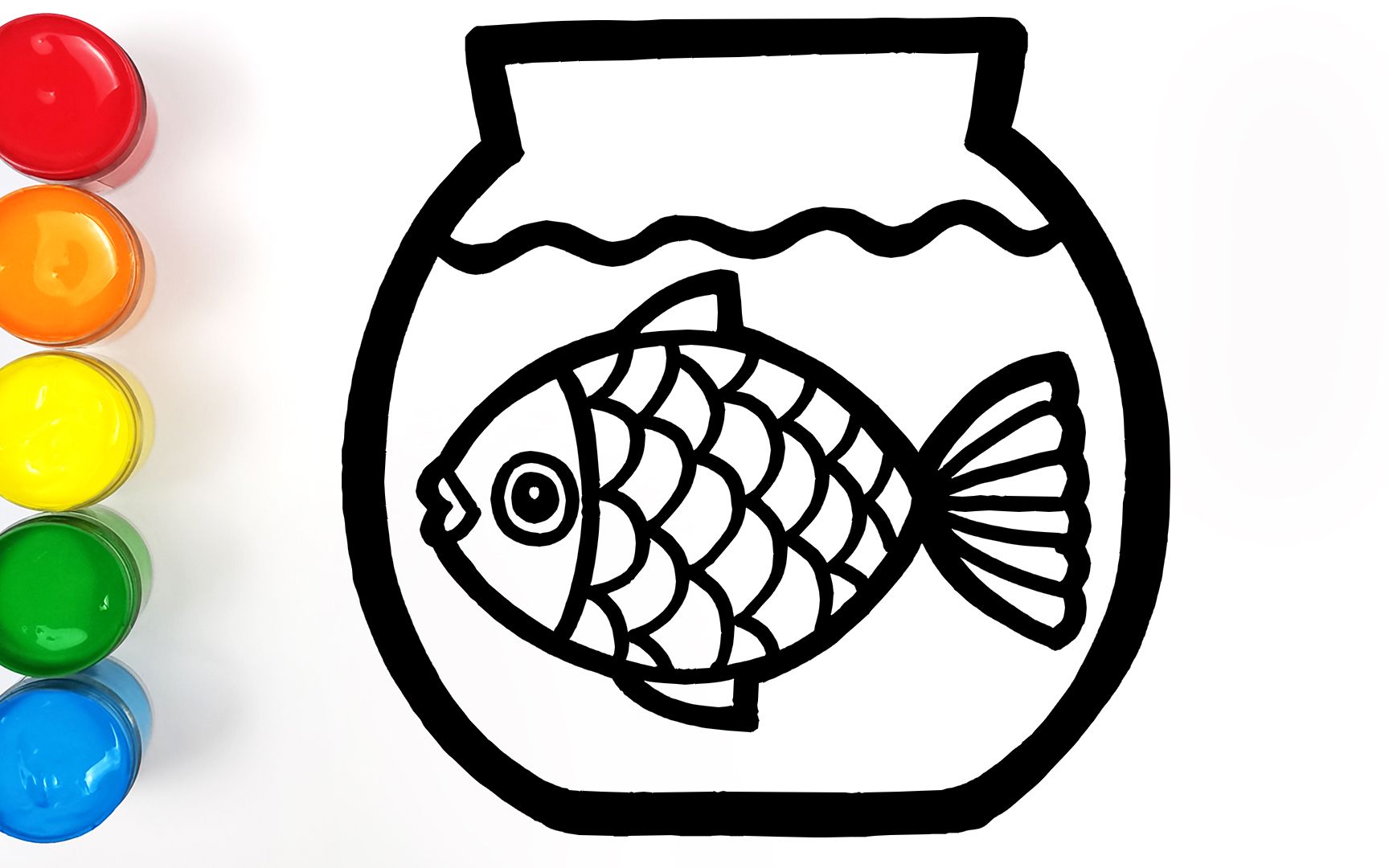 趣味填色儿童简笔画 鱼缸里有一只孤独的鱼游来游去 陪伴他一下吧